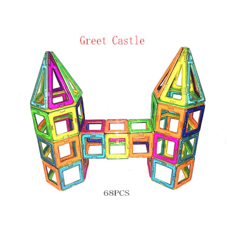 68PCS Magnetic Blocks Great Castle Model Equilateral Triangle Hexagon Square 3D DIY Toy Designer for toddlers | Игрушки и хобби