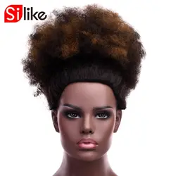 Silike синтетические Короткие Вьющиеся Волосы Bun Chignon высокая температура Клип В волосы для черных женщин афро Бун Chignon 8 дюймов 12 дюймов