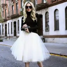 Summer летние новые европейские 6 слойные газовые сетчатые плиссированные Бальные пуховые Юбки Женские однотонные Юбки До Колена для вечеринок