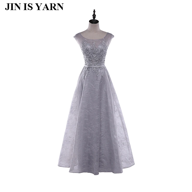 2018 Summer Shoulder Round Tie With Slim Elegant Gray Long Evening Dress | Свадьбы и торжества