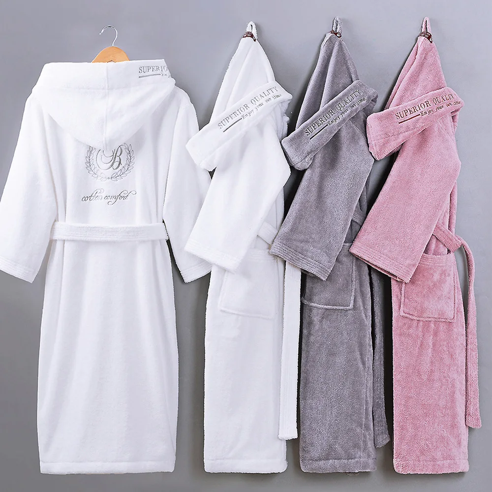 Cotton Bathrobe Hooded plus size Thick warm Winter Dressing Gown Long
