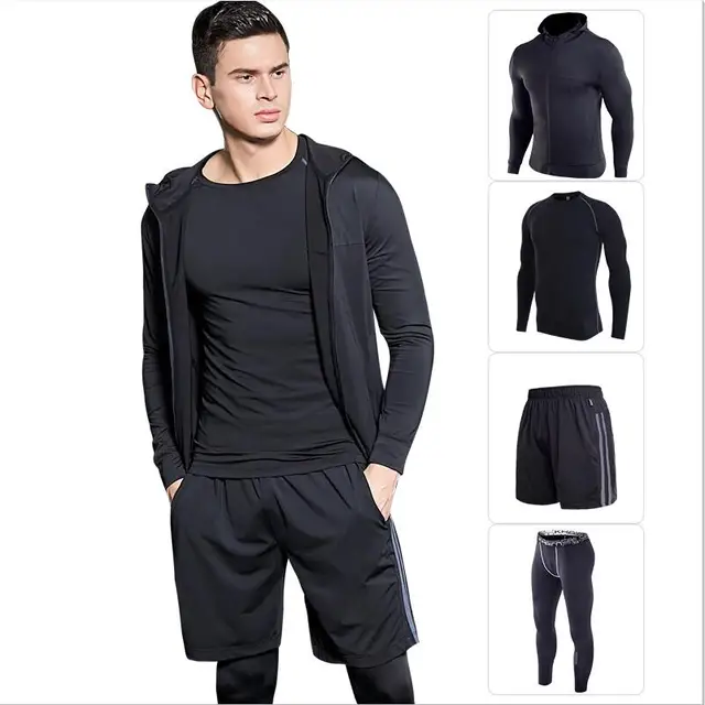4PCS Sport Suit Men Men's Gym Training Fitness Sportswear Athletic