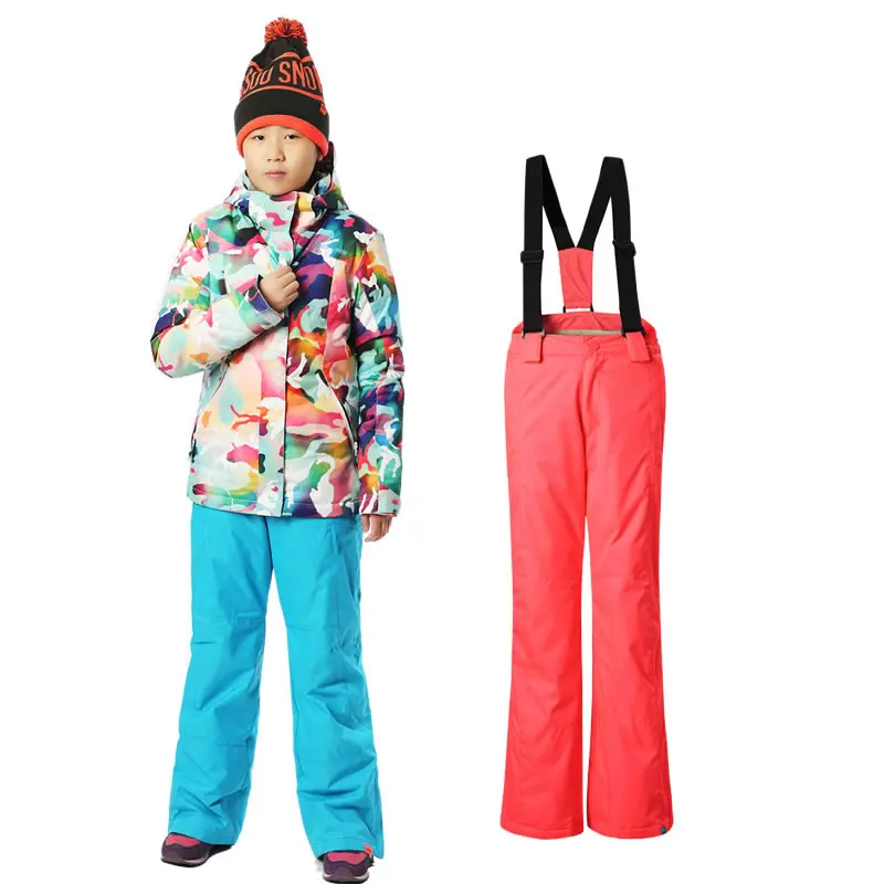Gsou snow children's ski suit set girls camouflage skiing suit kids snowboarding suit jacket and