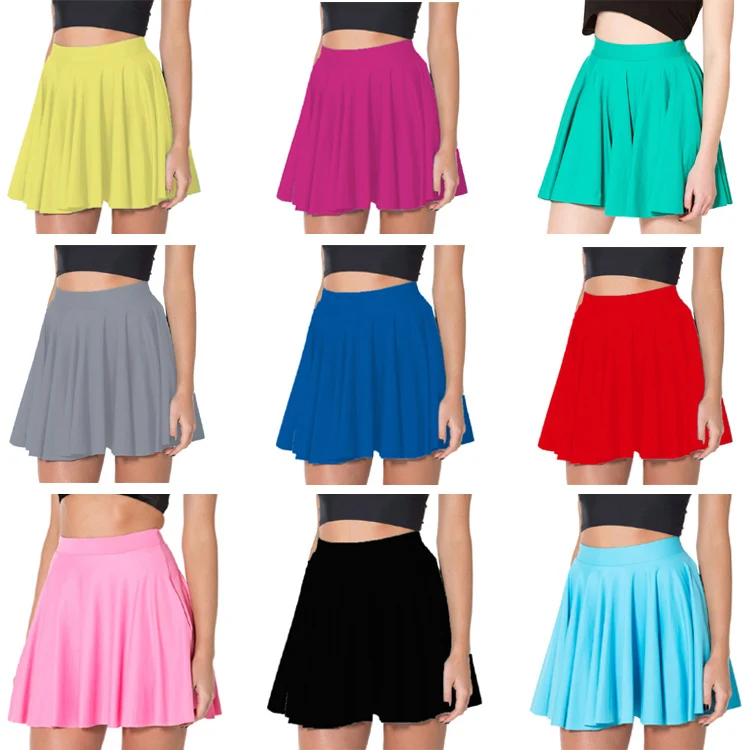Fashion Summer SKIRTS women pleated Solid Candy Color Printed SKIRTS