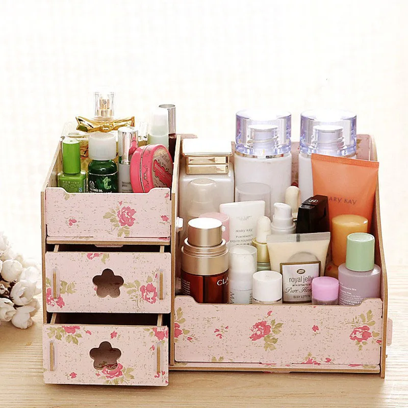 Multi grid Wood Makeup Storage Box Container Drawer Makeup Organizer