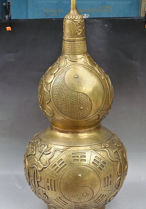 

28" China Brass 8 Immortals Weapon Eight Diagrams Gourd Wine Pot Flagon Teapot