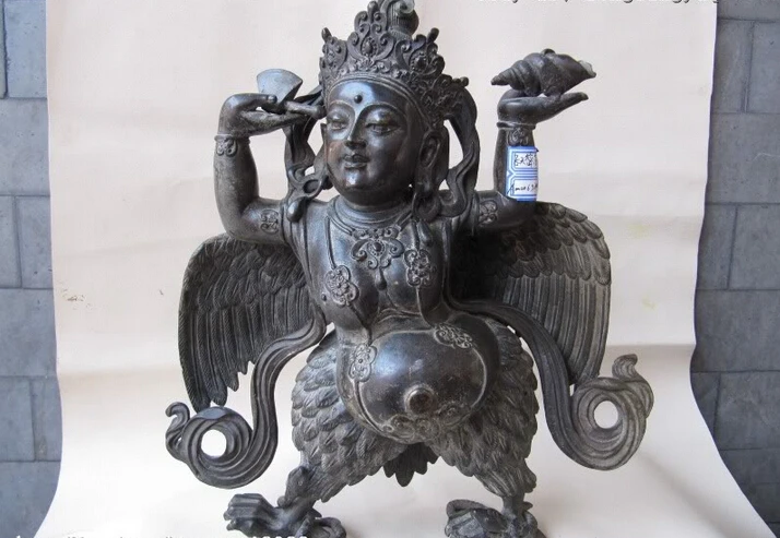 

USPS to USA S0581 Tibet Buddhism pure bronze Copper VaJra Flying Tantric Garuda God Buddha Statue