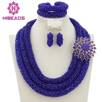 

Marvelous Lady Wedding Party Beads Jewelry Set Royal Blue Crystal African Beads Jewelry Set Fashion Free Shipping ABY125