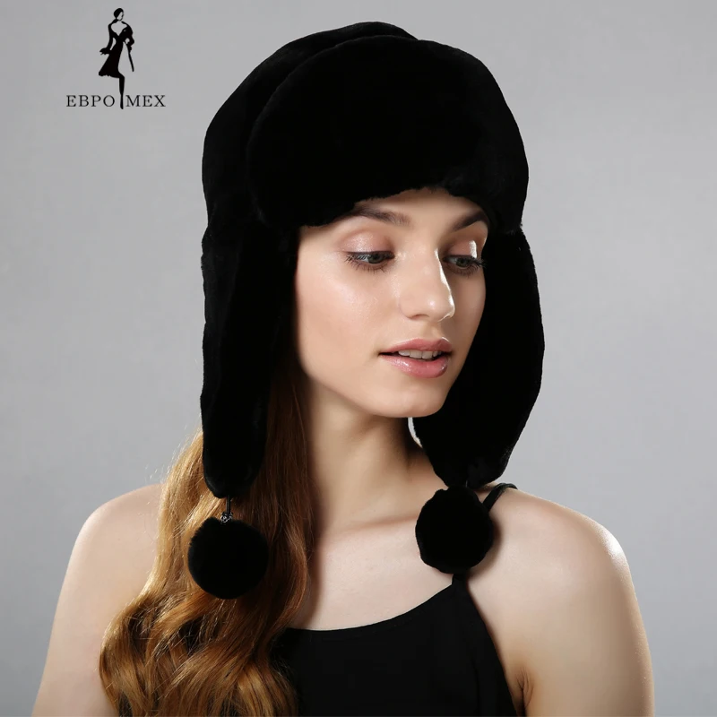 

winter women's winter fur hats rex rabbit fur with fox fur pom poms ear protect warm winter bomer hat brand new fur hats