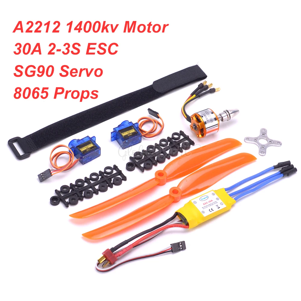 

A2212 2212 1400KV Brushless Motor 30A ESC Motor Mount 8060 Propeller SG90 9G Micro Servo for FPV RC Fixed Wing Plane Helicopter