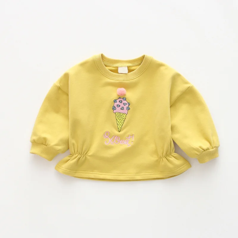 MILANCEL/ новая детская одежда хлопковые рубашки для девочек базовые рубашки с длинными рукавами для девочек Весенняя блузка для девочек топы для детей с мороженым - Цвет: yellow as pic