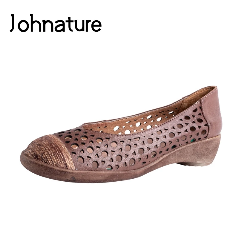 

Johnature 2019 New Spring/Summer Genuine Leather Sheepskin Strange Style Round Toe Casual Retro Slip-on Women Shoes Pumps