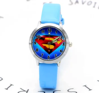 

New Cute cartoon quartz wristwatch children leather watch Supermen watches kids boy women girls gift watch relojes