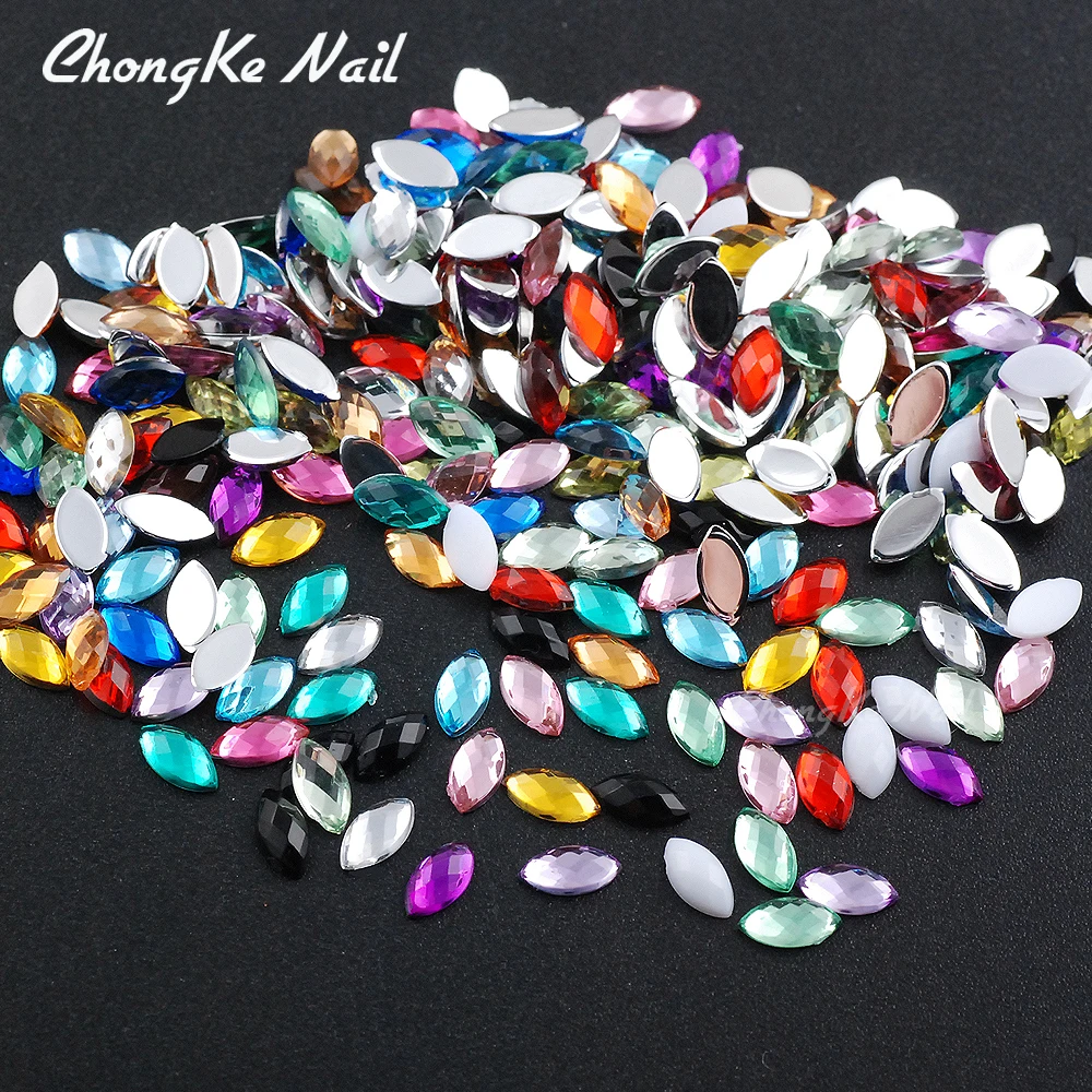 

500PCS 19 Kinds Colorful Nail Glitter Horse Eyes Design Crystal Stones Nail Women Make Up Decoration Nail Art Slices DIY 3x6mm
