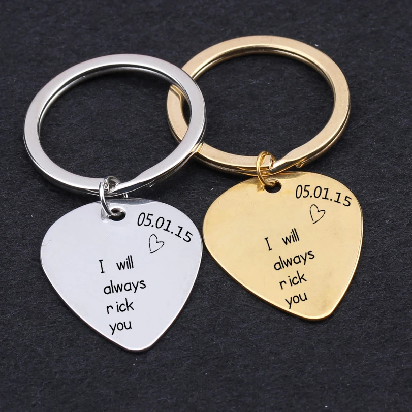 

Personalized Customed Calendar Engraved I Will Always Rick You Guitar Pick Key Chains Keyring Gift Musical Instrument Lovers