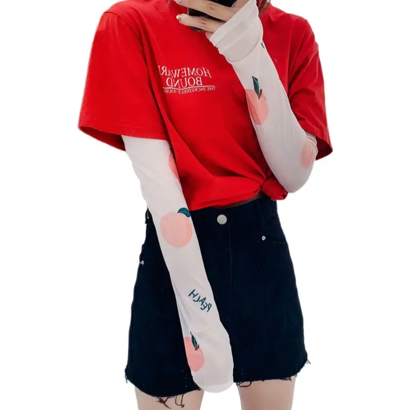 Корейский цветной милый мультфильм Авокадо Фрукты печати рукава Обложка для женщин Девушка Лето Открытый Велоспорт охлаждение Защита от Солнца перчатки