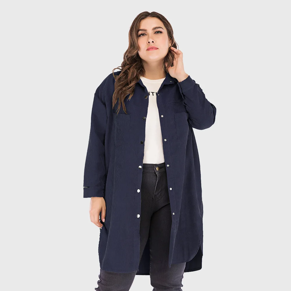 Drop Shipping Women S Fashion Long Coat Trench Army Green Corduroy Abrigo Mujer Oversized Clothes Wear Casual Button Open Top