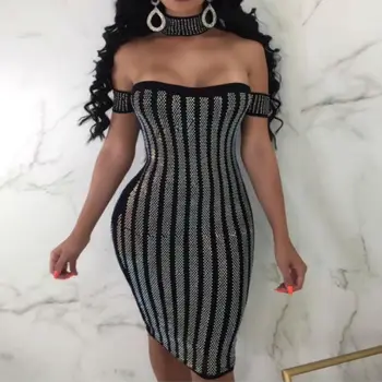 

New Style White Black Bandage Dress women Evening Club Dresses Vestido Diamonds Strapless Voile Rayon Summer Bodycon Dresses