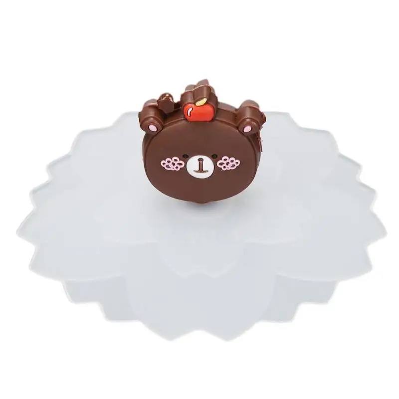 Heat Resistant Transparent Cherry Blossom Creative Cartoon Silicone Cup Cap - Цвет: bear