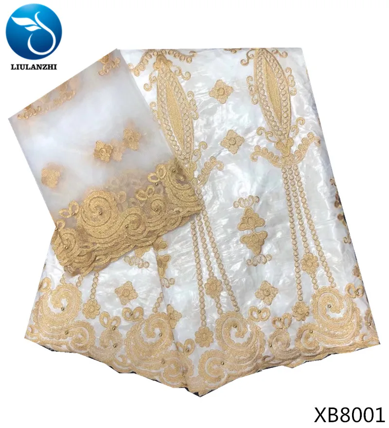 

LIULANZHI bazin riche getzner 2018 white tissu cotton fabric jacquard brocade fabric with beads high quality 7yards/lot 6B80