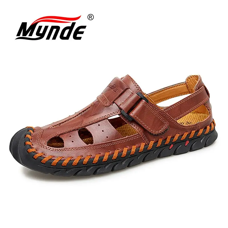 

Mynde Brand Hot Sale Men Sandals Sewing Slip-on Ankle-Wrap Genuine Leather Leisure Driving Shoes Men Beach Shoes Casual Shoes