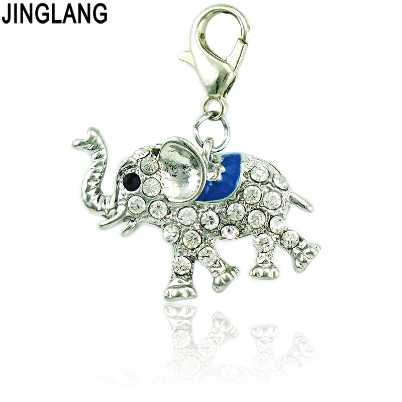 JINGLANG Large Wholesale Rhinestone Enamel Animal 3D Elephants Charms
