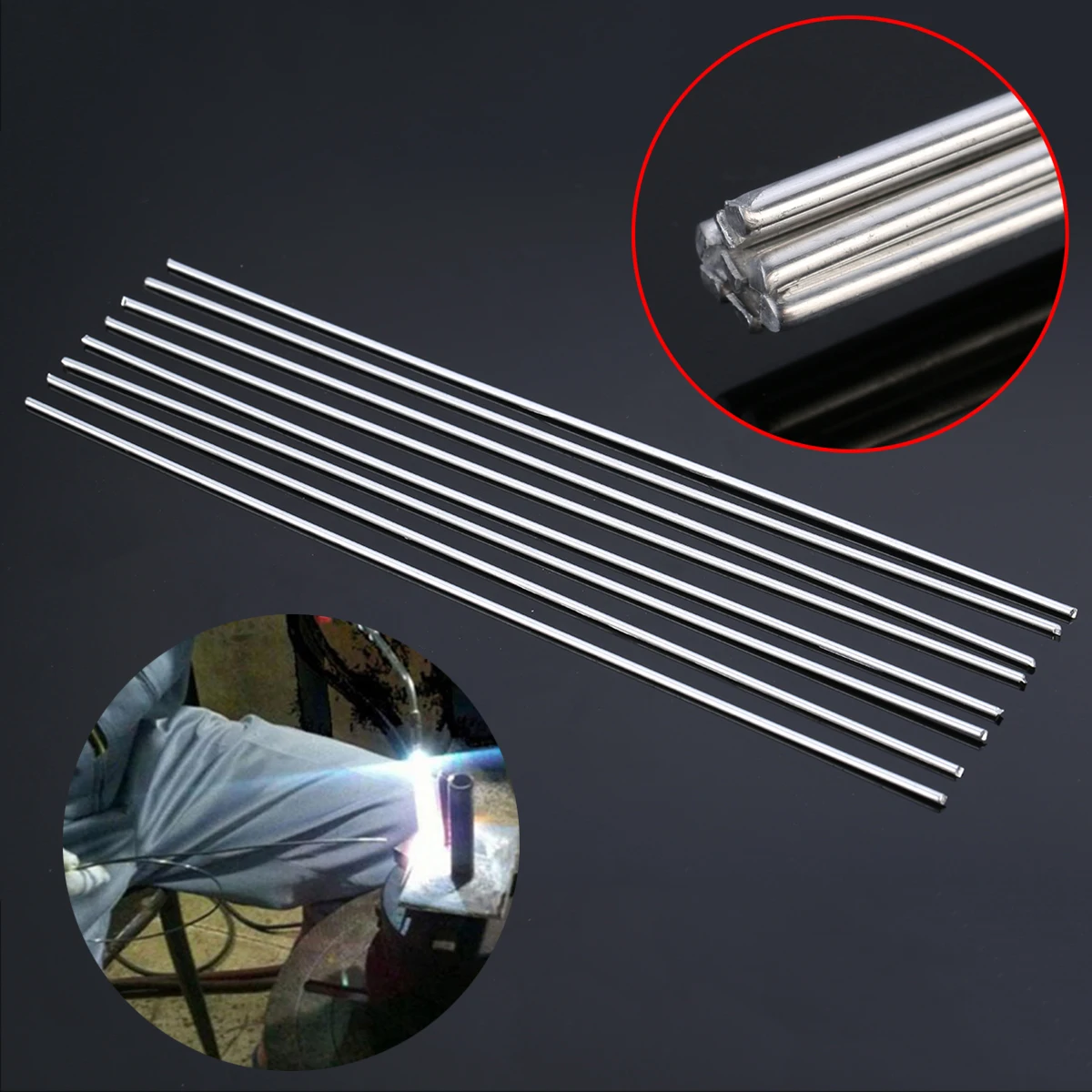 

8pcs Aluminium Alloy Welding Brazing Rods Low Temperature 2mmx230mm Silver For Tig Soldering