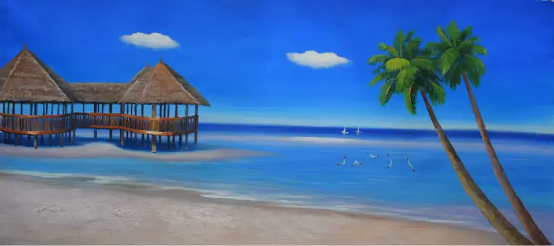 

Ручная роспись холст живопись современные абстрактные пальмы синий пляж живопись холст искусство морской пейзаж Настенная картина для гостиной