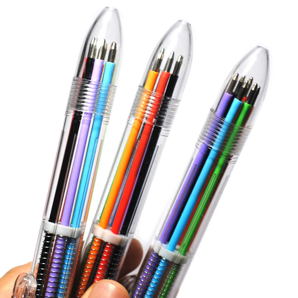 VITNAT 2Pcs Plastic Pens with Multi-color Models 6 in 1 Multi-colored Ballpoint Pen Push Type Pen Stationery School Office Tools