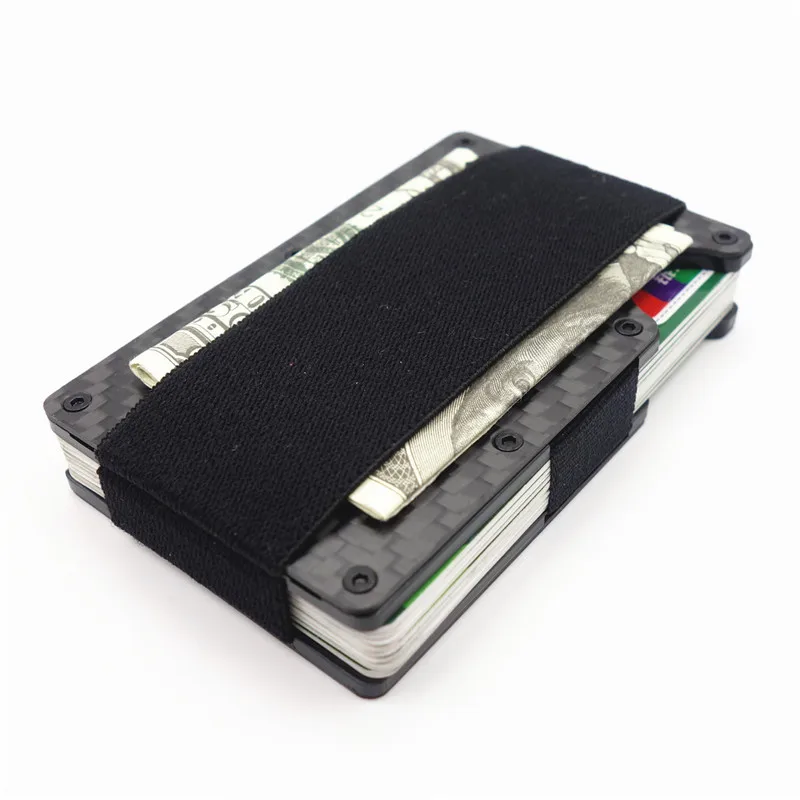 

Carbon Fiber Slim Aluminium Credit Business Card Holder NFC Anti Scan Metal Case Rfid Wallet With Money Elastic Band Purse