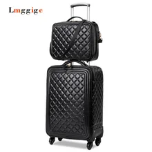 Universal wheels Suitcase bag,Women Luggage set,High quality PU leather Carry-Ons,Grid pattern Carrier,Trolley case,drag box