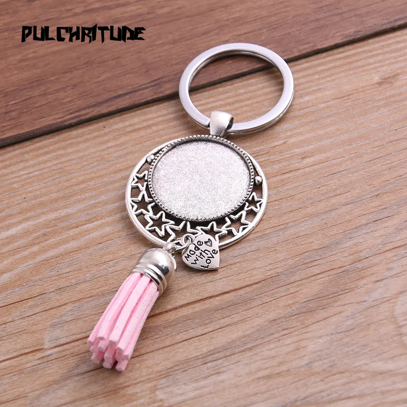 1pcs Metal 9 Color Tassels Key Rings Chain Filligree Fit Round