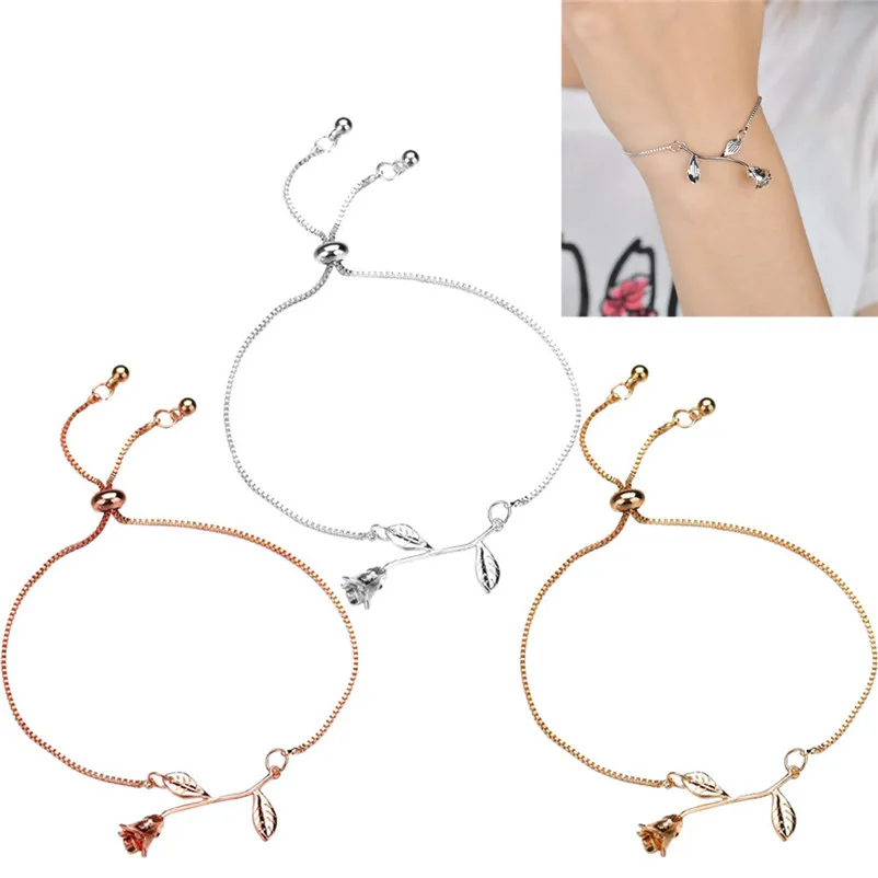 Fashion bracelets for women 2018 Crystal Rhinestone Rose Flower Plated Bangles Bracelet Jewelry Adjustable Accessories J20#N  (1)