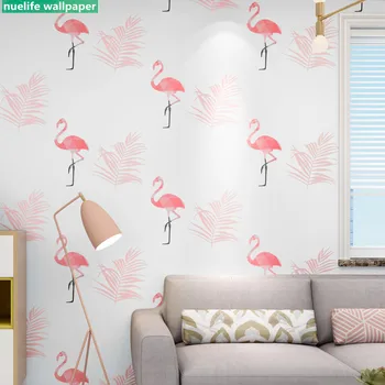 

Red flamingo pattern wallpaper wedding room children's room bedroom shop girl living room TV background wallpaper