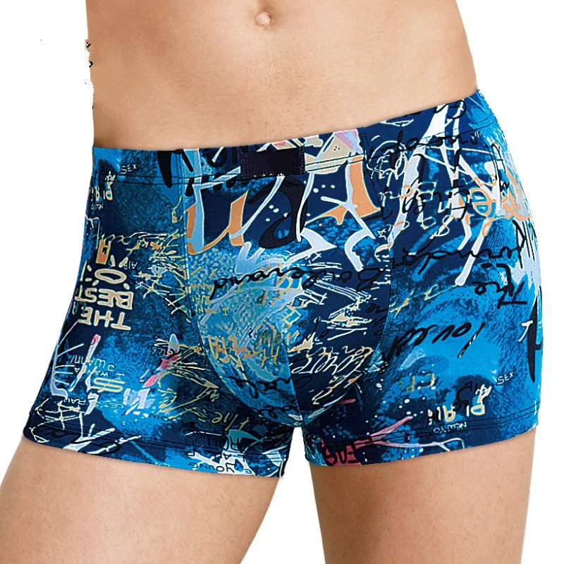 Fashion ice silk nylon men underwear novetyl graffiti letters tide