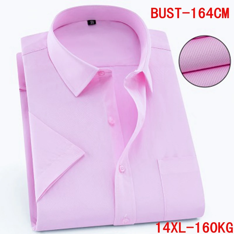 

Men's Short Sleeve Large Shirt Large Size 10XL 11XL 12XL 13XL 14XL Business Office Comfortable Summer Lapel Pink Shirt 8XL 9XL