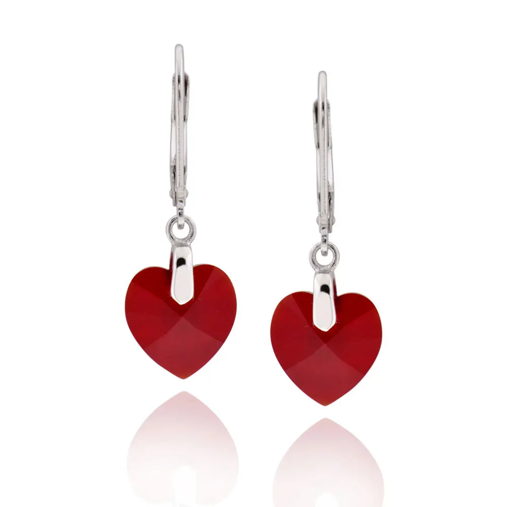 

Sterling Silver Heart Shaped Genuine Crystal Leverback Dangle Earrings