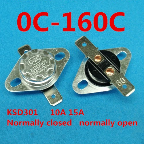 Нормально закрытый KSD301 открытый 10A 15A 0C-150C 15C 20C 25C 30C 35C 40C 45C 50C 55C 60C 65C 70C 75C 80C 85C 90C |