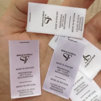 

1000pcs , 2.5 * 5 cm Custom White silk satin ribbon washing labels adult clothing care label