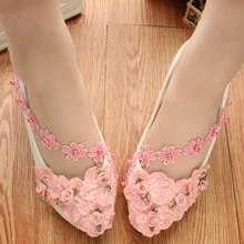 2017 New Fashion Pink Lace Rhinestones Women Wedding Shoes Custom Heels Sexy Bridal Shoes Size 34