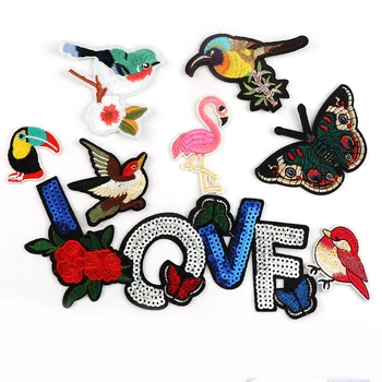 

Pink Flamingos Butterfly Birds Patches Iron On Embroidered Patch For Clothing Stick On Badge Paste For Clothes Sew On Bag Pants