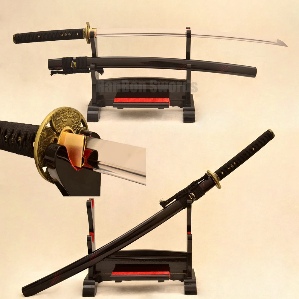 Real Full Tang Japanese Samurai Katana Sword Handmade 1095 Spring Carbon Steel Blade Alloy Tsuba Katanas Very Sharp Can Cut Tree Tree Tree Cutting Aliexpress