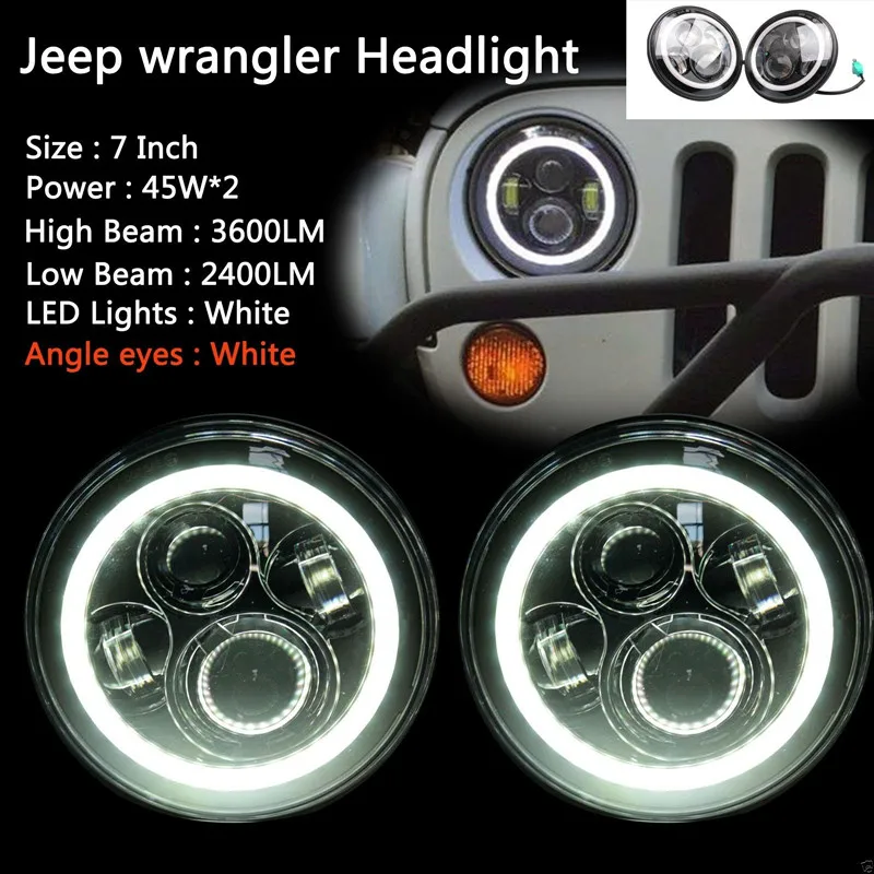 For Jeep 97 15 JK TJ LJ Wrangler Hummer 7'' inch led headlight halo