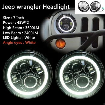 

For Jeep 97-15 JK TJ LJ Wrangler Hummer 7'' inch led headlight halo Angle eyes DRL H4 High/Low beam Auto headlight