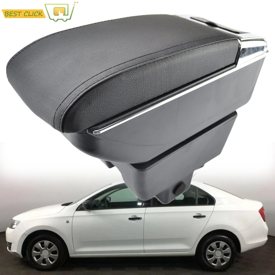 

Central Storage Box For Skoda Rapid 2017 2018 Arm Rest Dual Armrest Cup Holder Car Styling Black
