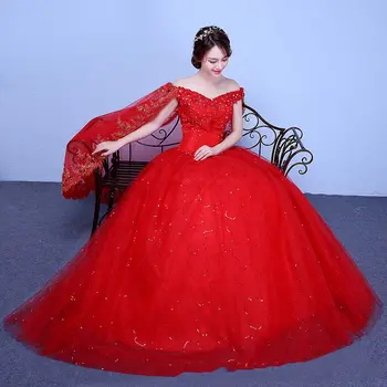 

Women Wedding Dress Short Sleeves Embroidery Off Shoulder Wedding Gown DC156