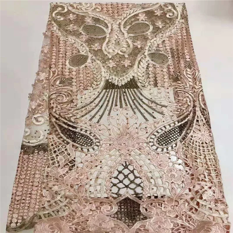 

Wholesale Embroidery Guipure Cord Lace Fabric High Quality Pink African Lace Fabrics 2018 Latest Nigerian Lace Fabrics H1401