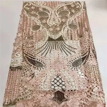 

Wholesale Embroidery Guipure Cord Lace Fabric High Quality Pink African Lace Fabrics 2018 Latest Nigerian Lace Fabrics H1401