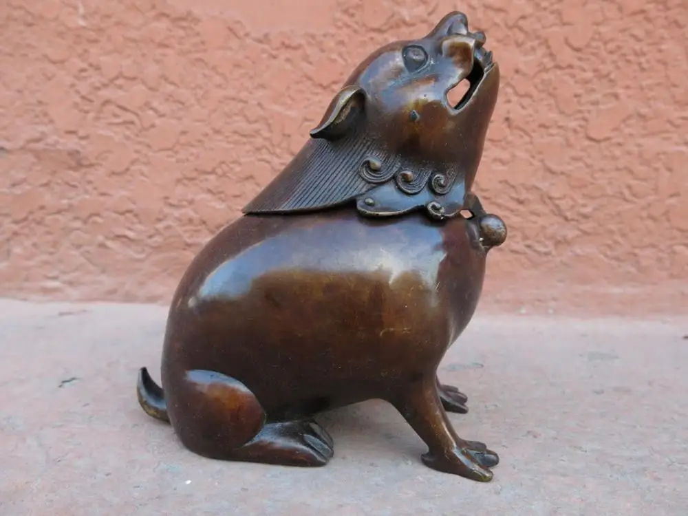 

DS China bronze copper carved beautiful rat incense burner sculpture statue