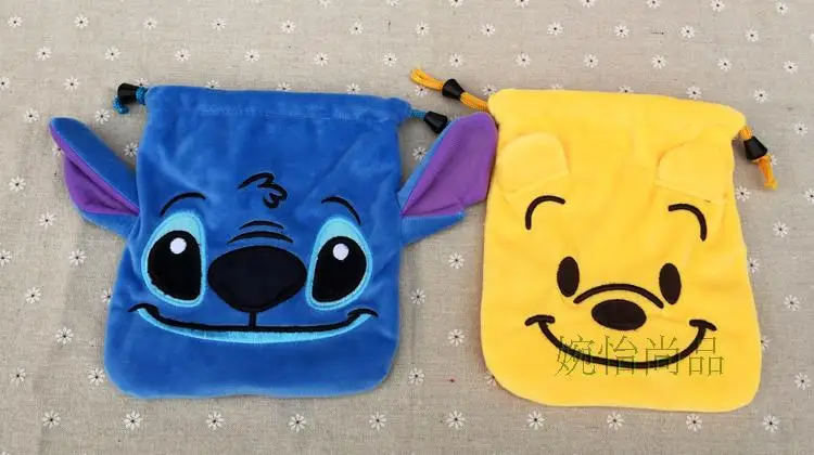 IVYYE 1PCS Stitch Anpanman Cartoon Drawstring Bags Cute Plush storage handbags makeup bag Coin Bundle Pocket Purses NEW